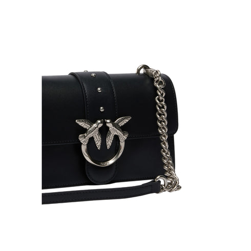Borsa donna a tracolla piccola Love Bag One in pelle nera argento - dettaglio