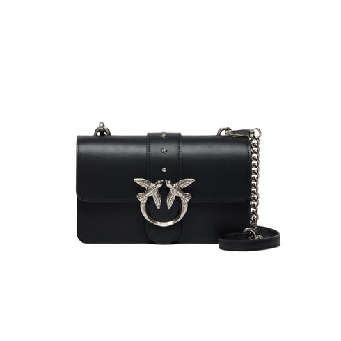 Borsa donna a tracolla piccola Love Bag One in pelle nera argento