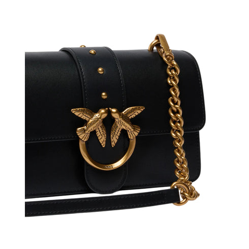 Borsa donna a tracolla piccola Love Bag One in pelle nera oro - dettaglio