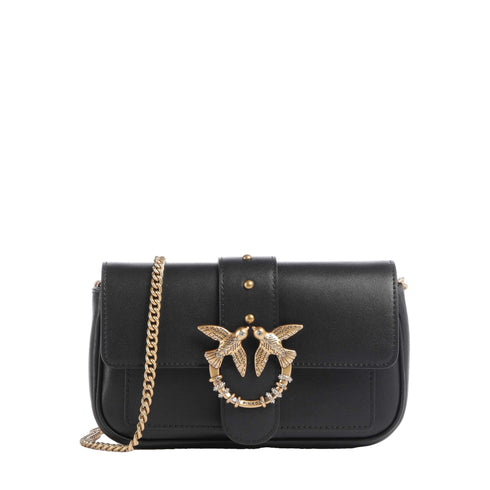 Borsa Donna Love One Pocket, con catena a tracolla, chiusura con patta e logo strass