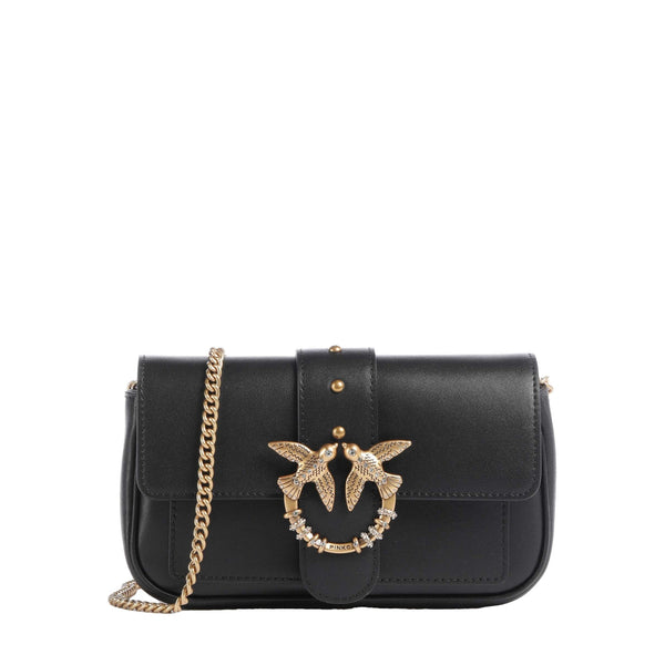 Borsa Donna Love One Pocket, con catena a tracolla, chiusura con patta e logo strass