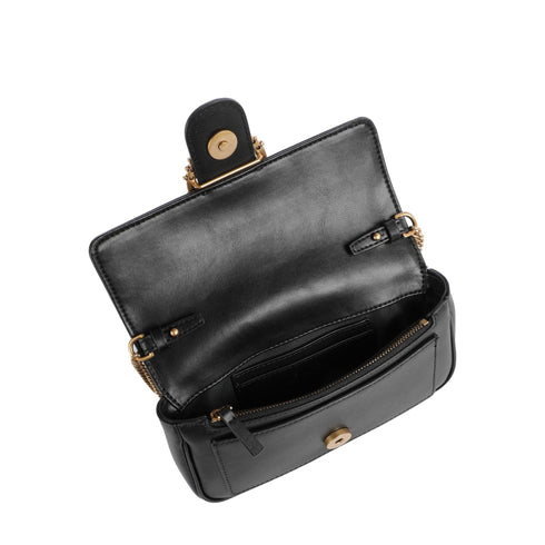 Borsa Donna Love One Pocket, con catena a tracolla, chiusura con patta e logo strass