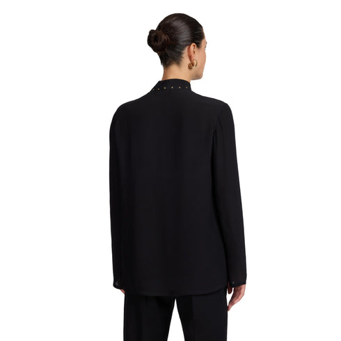 Blusa Donna in viscosa, con fiocco sul collo e micro borchie