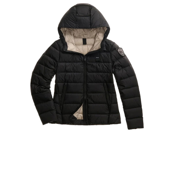 Piumino Donna Charme, con impunture orizzontali e patch glitterata