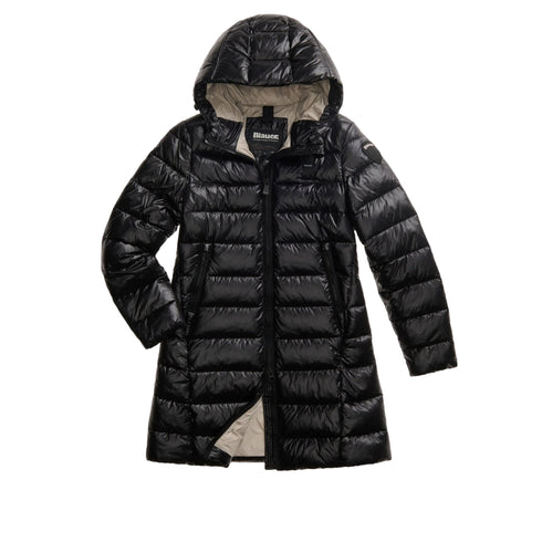 Piumino Donna lungo, modello Adelaide, con cappuccio e full zip frontale