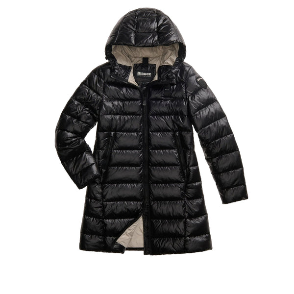 Piumino Donna lungo, modello Adelaide, con cappuccio e full zip frontale