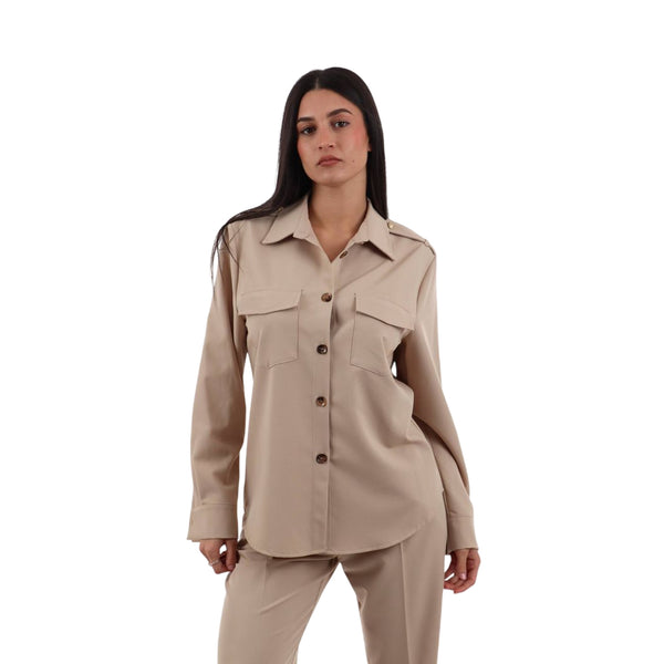 Camicia Donna con tasche applicate cammello