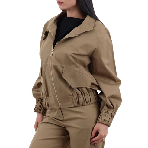 Bomber Donna con tasche con patta sabbia