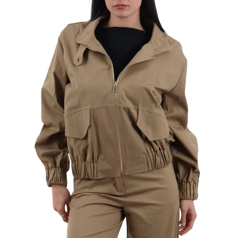 Bomber Donna con tasche con patta sabbia