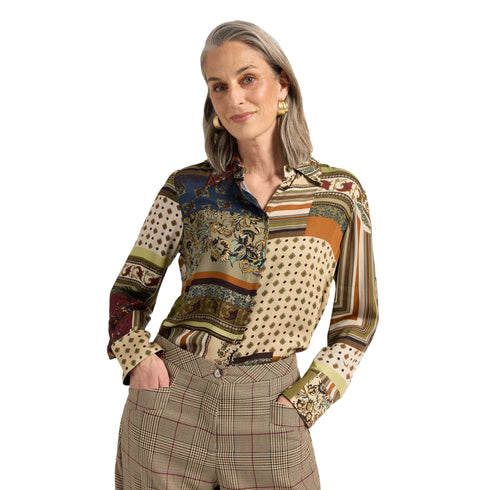 Blusa Donna in raso, con stampa patchwork