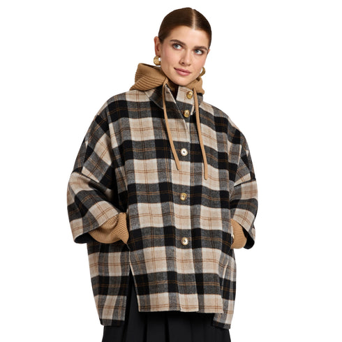 Cappa Donna con maniche 3/4, collo alto e motivo check