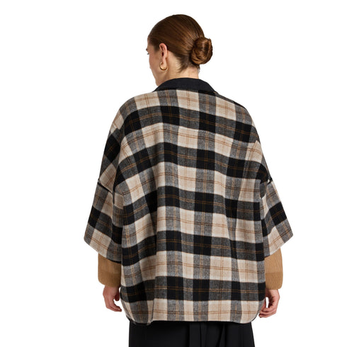 Cappa Donna con maniche 3/4, collo alto e motivo check