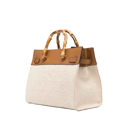 Borsa in jacquard con manici in bambù | Francavilla Moda