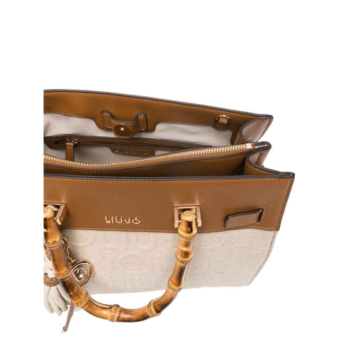 Borsa in jacquard con manici in bambù | Francavilla Moda