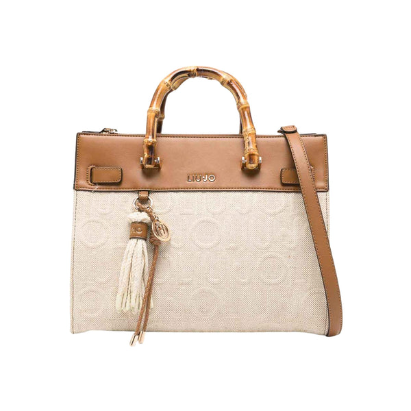 Borsa in jacquard con manici in bambù | Francavilla Moda