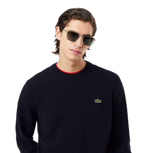 Maglia Uomo in lana cardata a tinta unita, con scollatura girocollo