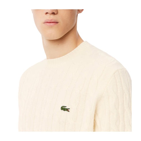 Maglione da Uomo a trecce in lana Bianco