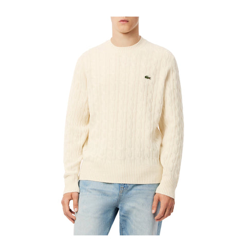 Maglione da Uomo a trecce in lana Bianco