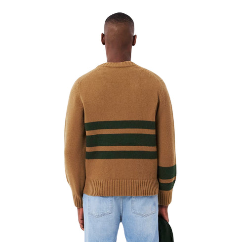 Maglia Uomo in pura lana, con scollo a V e righe a contrasto