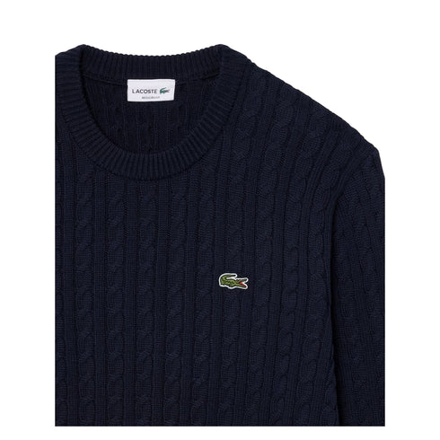 Maglia Uomo a tinta unita, in filo di cotone lavorato a trecce, con logo applicato