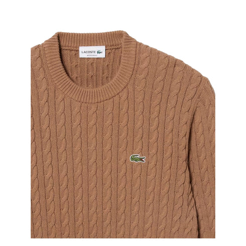 Maglia Uomo a tinta unita, in filo di cotone lavorato a trecce, con logo applicato