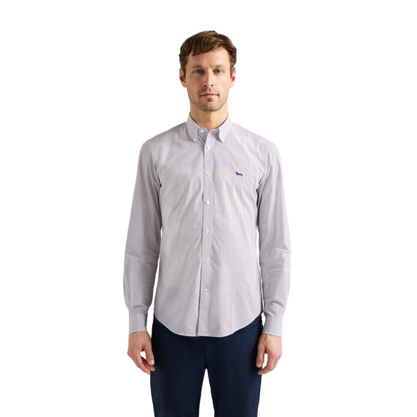 Camicia Uomo aderente con micro-motivo bianco ottanio - Francavilla Moda