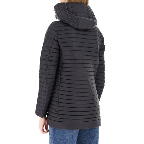 Piumino donna medio ALIMA cappuccio staccabile nero - retro