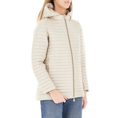 Piumino donna medio ALIMA cappuccio staccabile sand beige