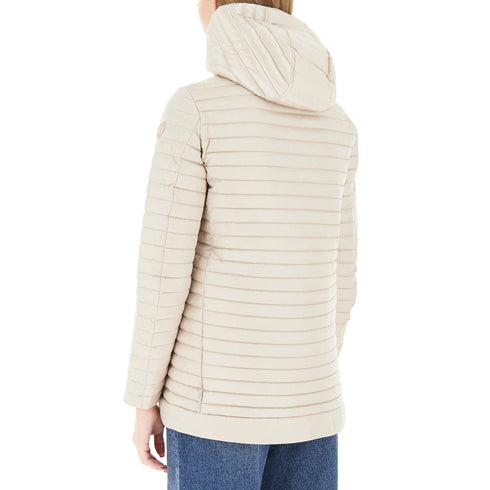 Piumino donna medio ALIMA cappuccio staccabile sand beige - retro
