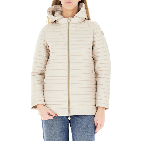 Piumino donna medio ALIMA cappuccio staccabile sand beige