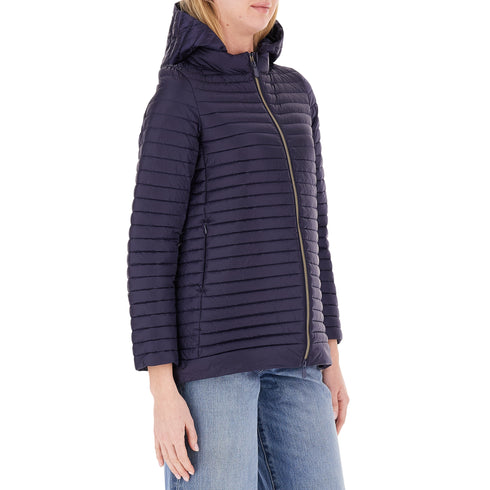 Piumino donna medio ALIMA cappuccio staccabile blue black