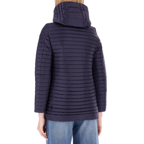 Piumino donna medio ALIMA cappuccio staccabile blue black - retro