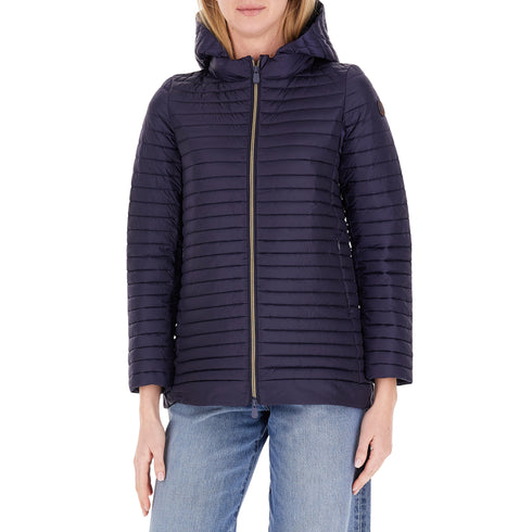 Piumino donna medio ALIMA cappuccio staccabile blue black