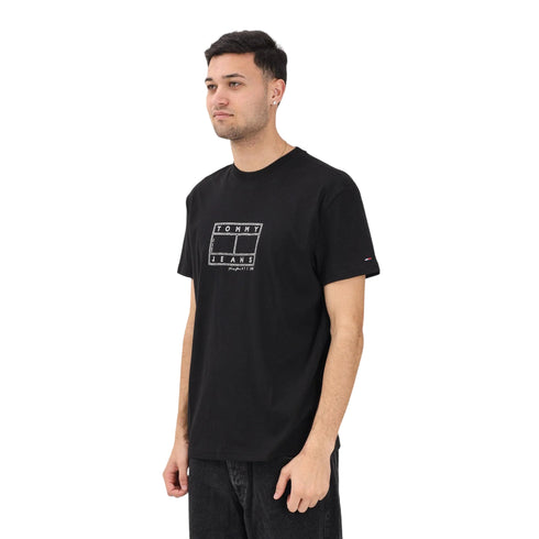 T-shirt a manica corta da uomo con logo a timbro nera