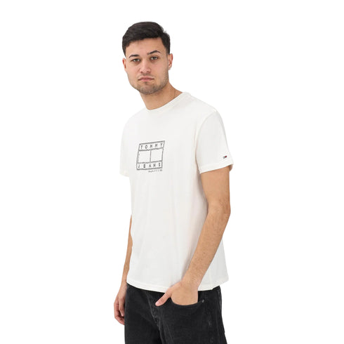 T-shirt a manica corta da uomo con logo a timbro bianca