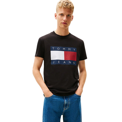 T-shirt uomo Regular in jersey big flag nera