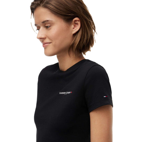 T-shirt Donna a girocollo, con bandiera ricamata sulla manica