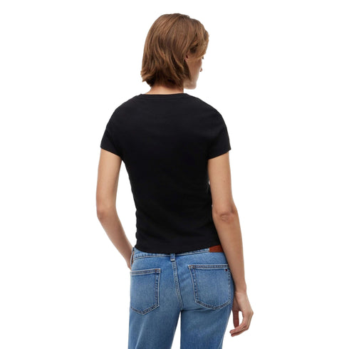 T-shirt Donna a girocollo, con bandiera ricamata sulla manica