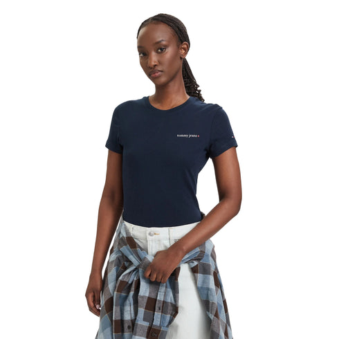 T-shirt Donna a girocollo, con bandiera ricamata sulla manica
