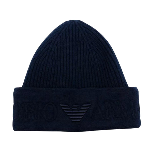 Cappello Uomo in maglia a costine, con risvolto con logo ricamato tono su tono