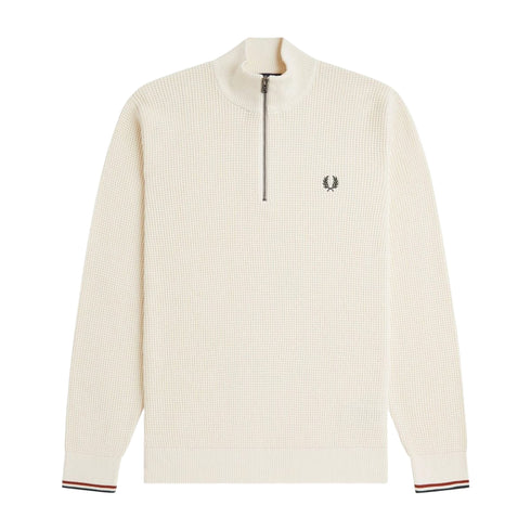 Maglia Uomo in cotone con una lavorazione waffle stitch e mezza zip