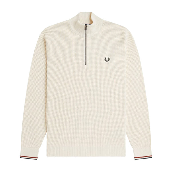 Maglia Uomo in cotone con una lavorazione waffle stitch e mezza zip