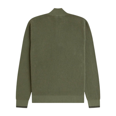 Maglia Uomo in cotone con una lavorazione waffle stitch e mezza zip
