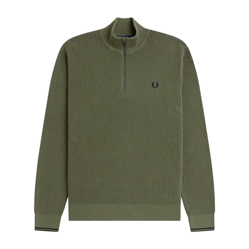 Maglia Uomo in cotone con una lavorazione waffle stitch e mezza zip