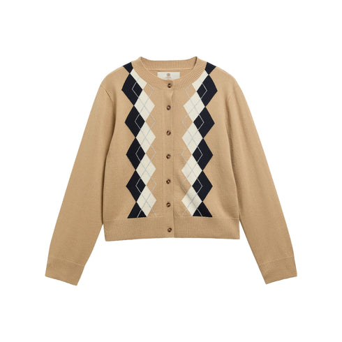 Cardigan Donna Mariana, realizzato in pura lana, con una scollatura girocollo