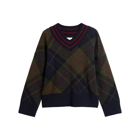 Maglia Donna Shae, in misto lana, con motivo tartan ed una scollatura a V