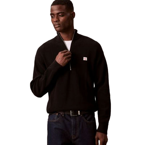 Pullover Uomo in filato di cotone, lavorato a nido d'ape, con stemma logo