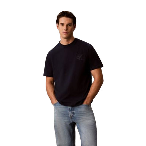 T-shirt Uomo in cotone, con scollatura girocollo e logo goffrato