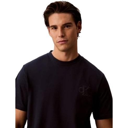 T-shirt Uomo in cotone, con scollatura girocollo e logo goffrato