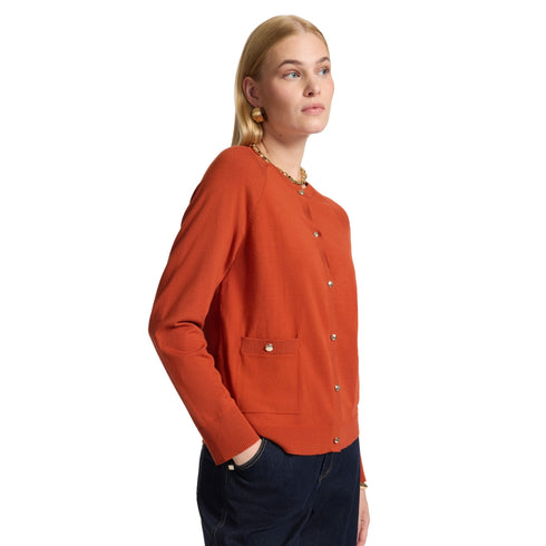 Cardigan Donna girocollo, con bottoni frontali, a tinta unita